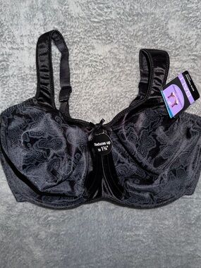 Bali Womens Satin Tracings Underwire Minimizer Bra Black 34DDD